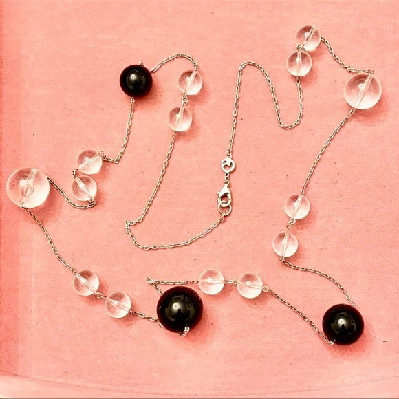ST JOHN LONG NECKLACE WITH MATCHING BRACELETS BLACK & CLEAR EXCELLENT CONDITION - Picture 5 of 12